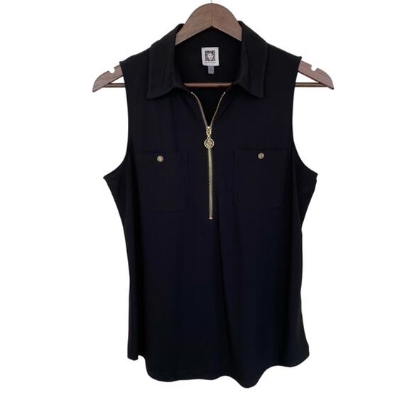 Anne Klein Black Sleeveless Zip front Top - Medium - Picture 1 of 5